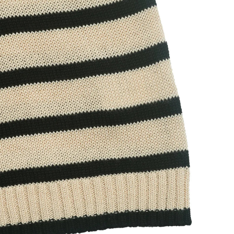 Striped Round Neck Long Sleeve Knit Top - runwayfashionista.com