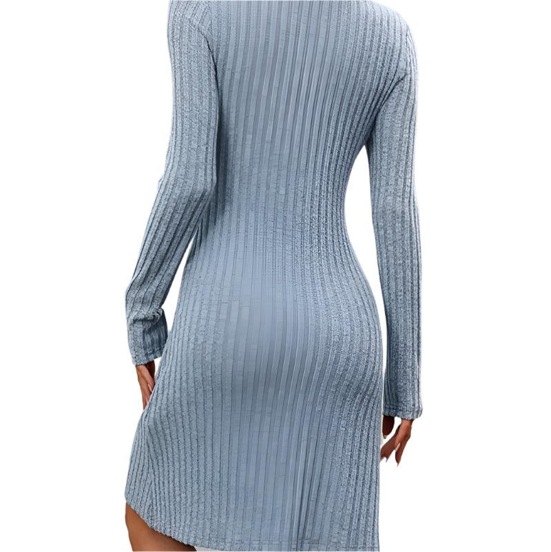 Notched long sleeve mini dress - runwayfashionista.com