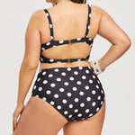 Black & White Polka Dot Retro Underwire Push-Up Bandeau Top & High-Waist Full-Coverage Bikini Set — Plus Size