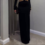 Black Cutout Waist Long-Sleeve Maxi Dress-Includes Waist Chain