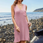 Pocketed Slit V-Neck Sleeveless Dress -runwayfashionista.com