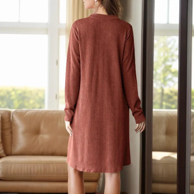 Notched long sleeve mini dress - runwayfashionista.com