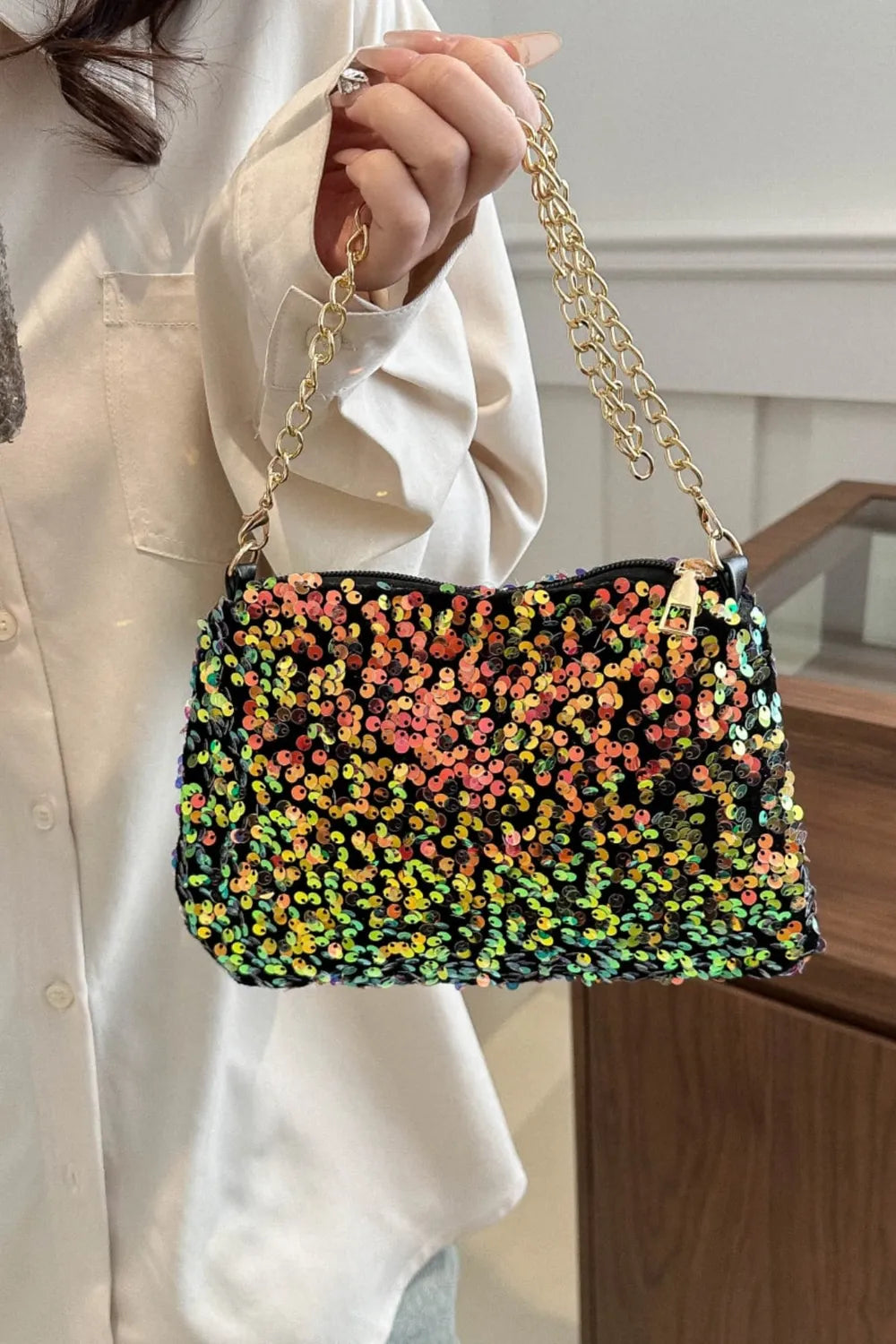 Sequin Removable Strap Shoulder Bag - Stylish & Versatile - runwayfashionista.com