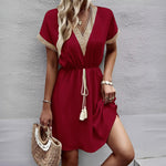 Turn heads effortlessly with this Casual Lace Splicing Short Dress—where comfort meets bold style in every stitch.