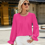 Round Neck Flounce Sleeve Top -runwayfashionista.com