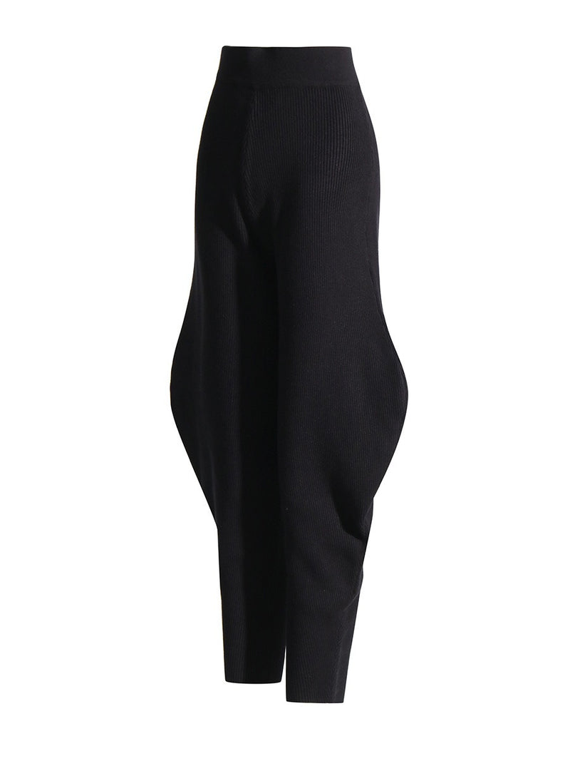 High Waist Silhouette Knitted Fleece Covering Pants - runwayfashionista.com