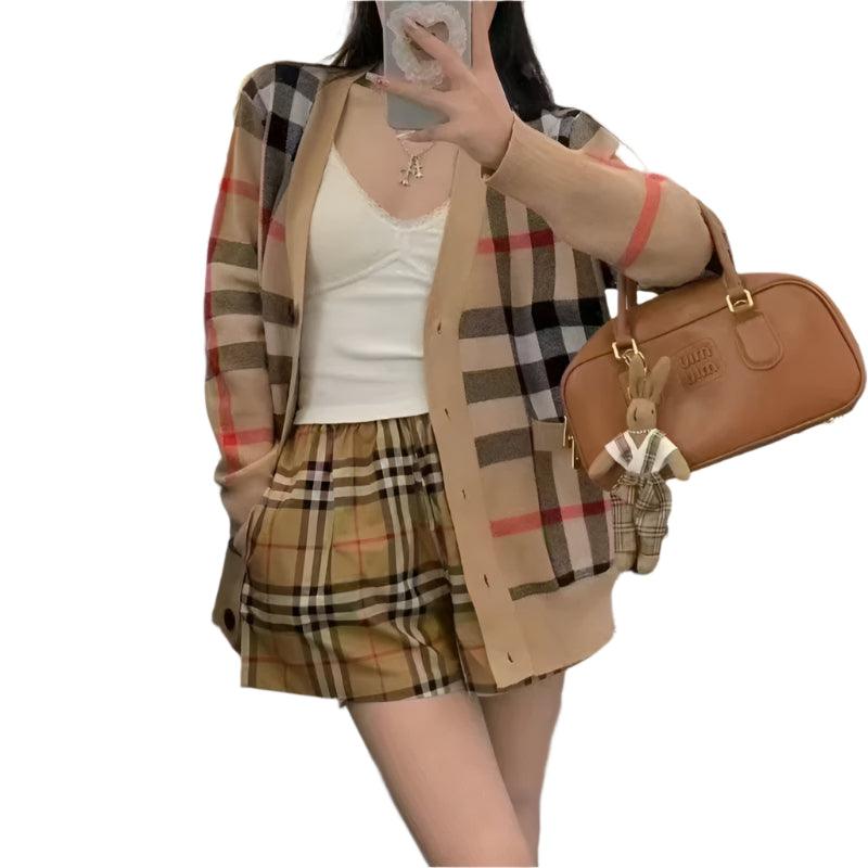 Knitted Plaid Cardigan