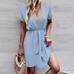 Turn heads effortlessly with this Casual Lace Splicing Short Dress—where comfort meets bold style in every stitch.