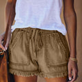Elastic Waist Fringe Denim Shorts