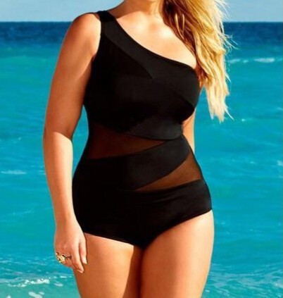 Plus Size One Piece Black Mesh Monokini