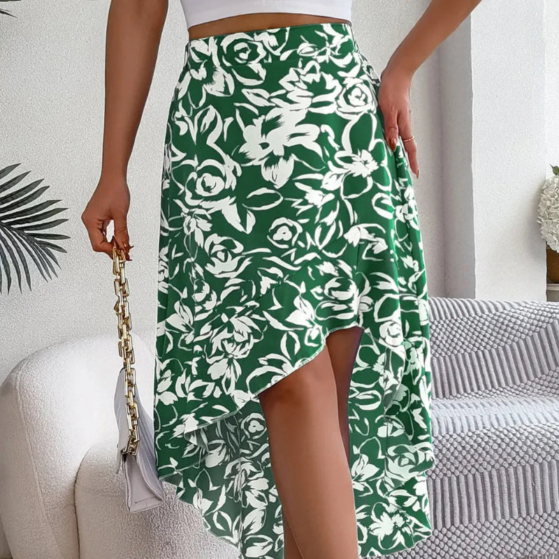 High-Low Printed High Waist Skirt