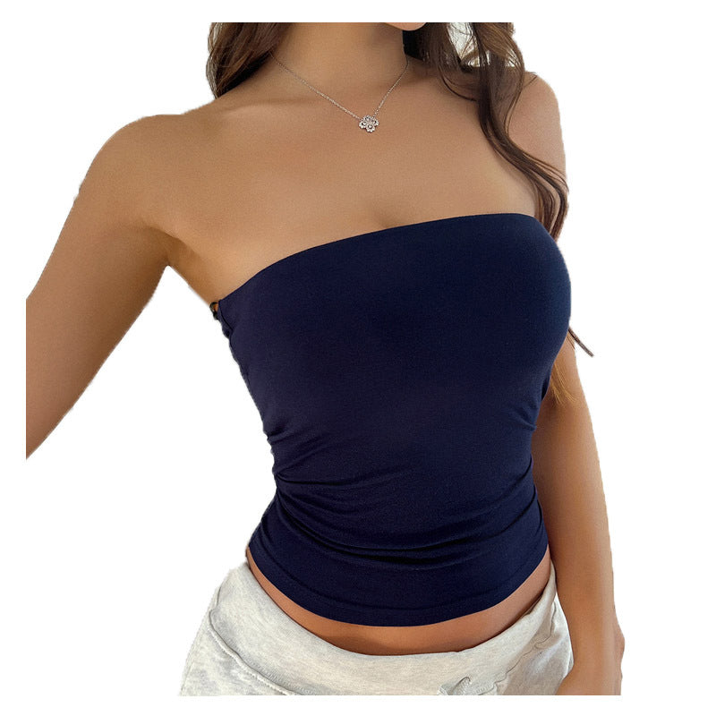 Chic Backless Knit Slim Fit Tube Top - navy blue