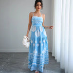 Ethnic Style Strapless Maxi Dress - light blue
