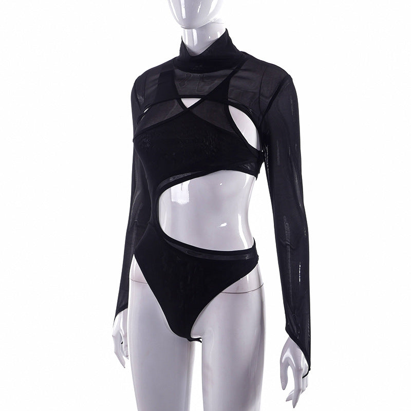 Mesh Perspective Tight Long Sleeve Bodysuit - runwayfashionista.com