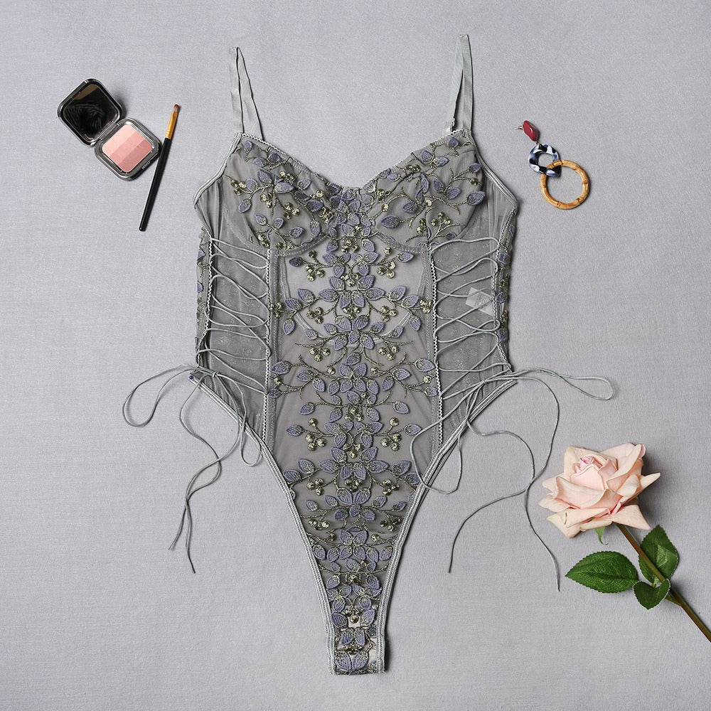 Lingerie Flower Embroidery Lace-Up Perspective - runwayfashionista.com