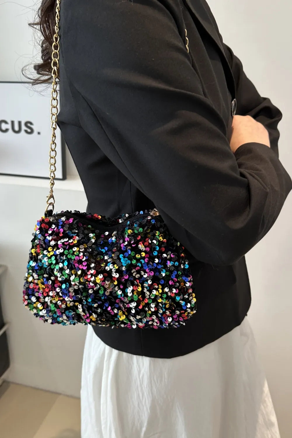 Sequin Removable Strap Shoulder Bag - Stylish & Versatile - runwayfashionista.com