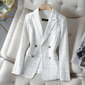 This striking white blazer, detailed with shiny alloy buttons, sharpens your look instantly. Perfect for making bold, confident statements with effortless style.