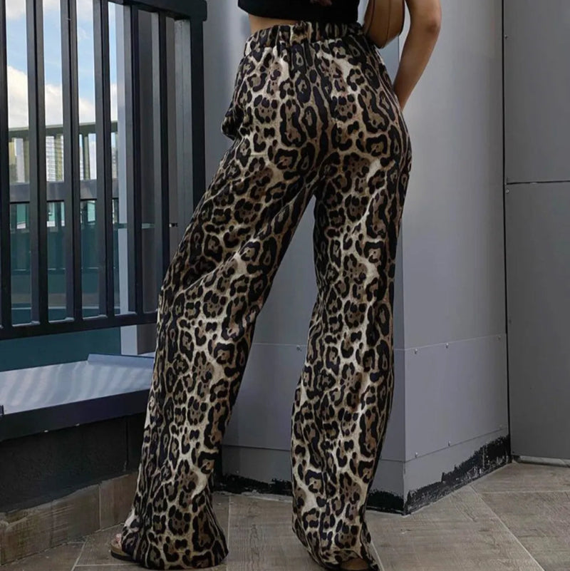 Leopard High Waist Wide Leg Pants - runwayfashionista.com