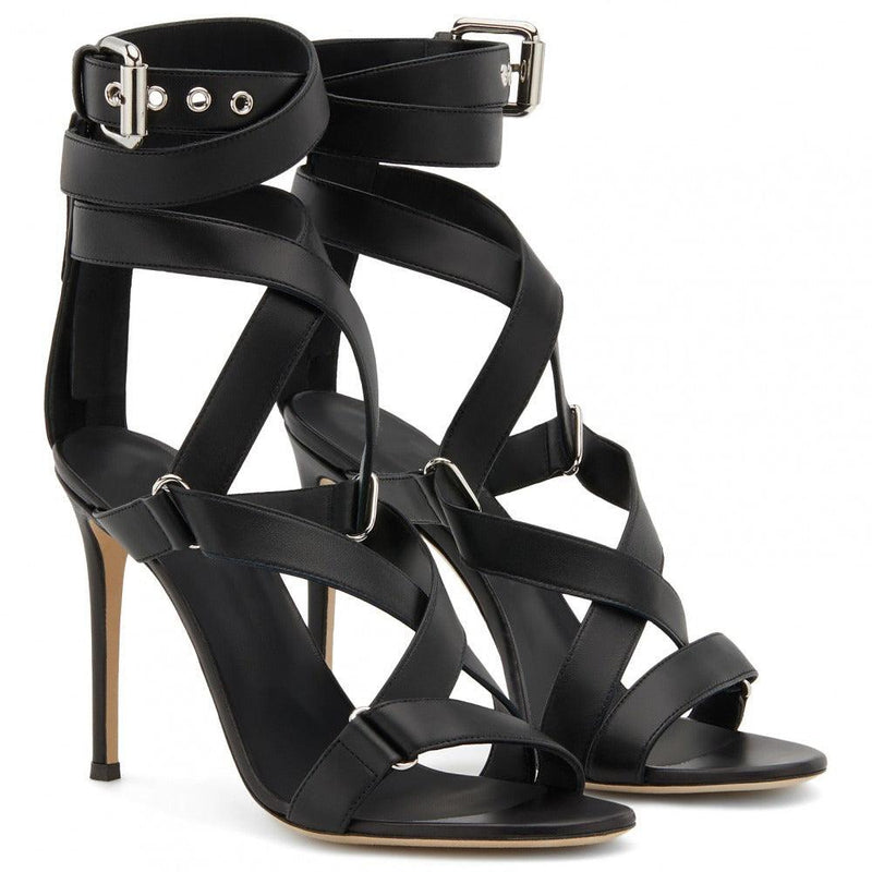 Fish Eye Cross Strap With Back Zipper Slim High Heel - runwayfashionista.com