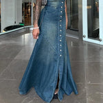 Denim Single-breasted Suspender Maxi Dress
