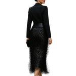 Black Blazer Sequin Fringe Midi Dress