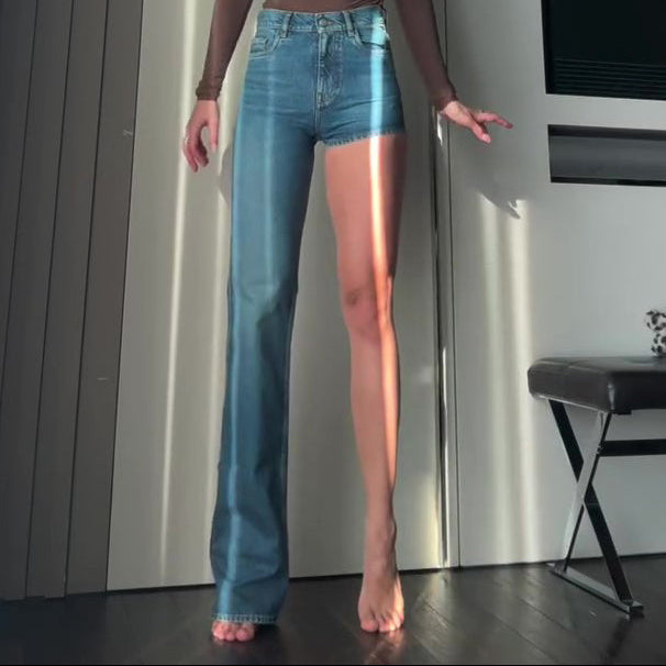 Fashion Single-shoulder Shorts Irregular Jeans