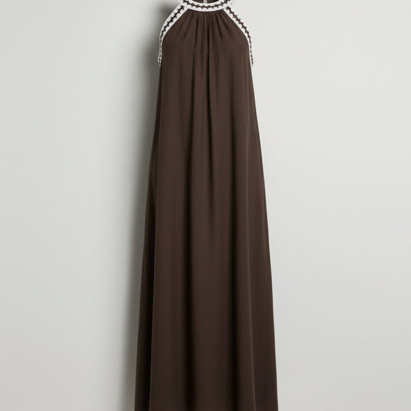 Resort-style Flared Halter Neck Maxi Dress
