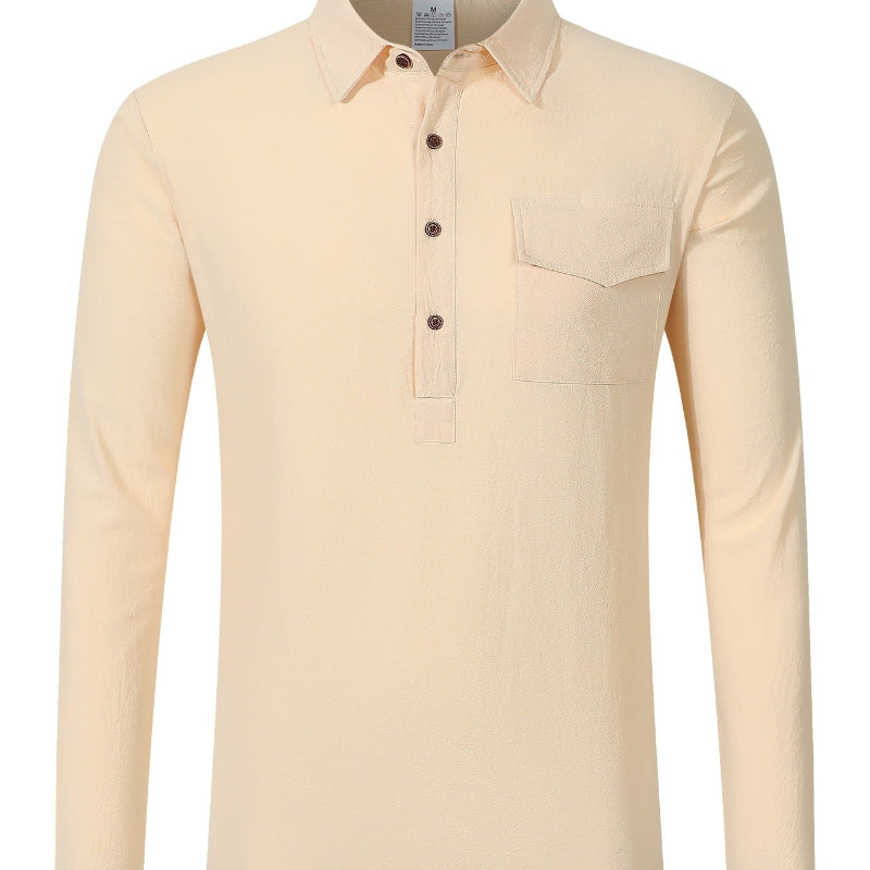 Men's Linen Blend Half-Button Shirt - khaki