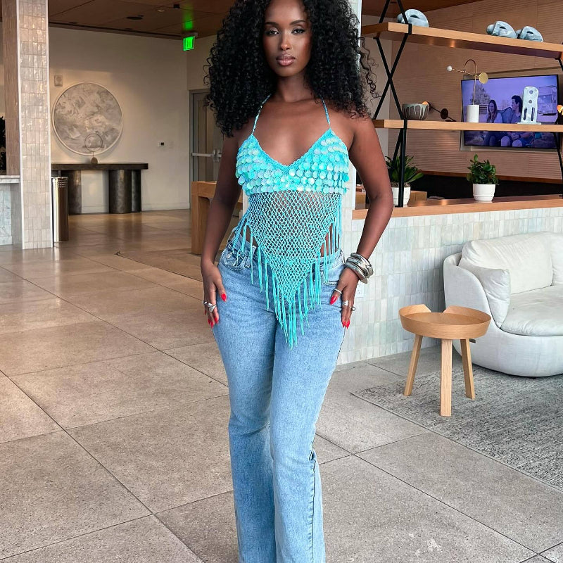 Sequined Tassel Camisole Top