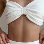 White Pleated Vest Cardigan Three-piece Wide-leg Pants Suit