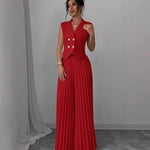 Vest Top And Pleated Straight Pants Set - red