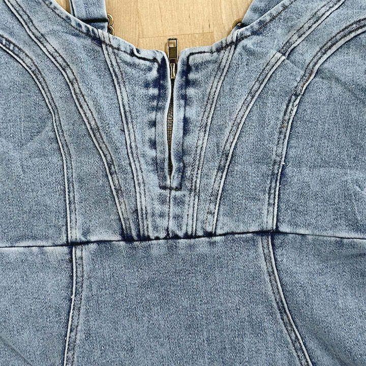 U-neck Suspender Denim Dress = blue