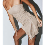 Tube Top Dress With Drawstring - champagne