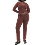 Sweater And High Waist Long Pants Set - maroon