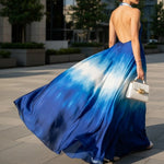Ombre Halter Backless Maxi Dress-Elegant Blue Gradient Evening Gown