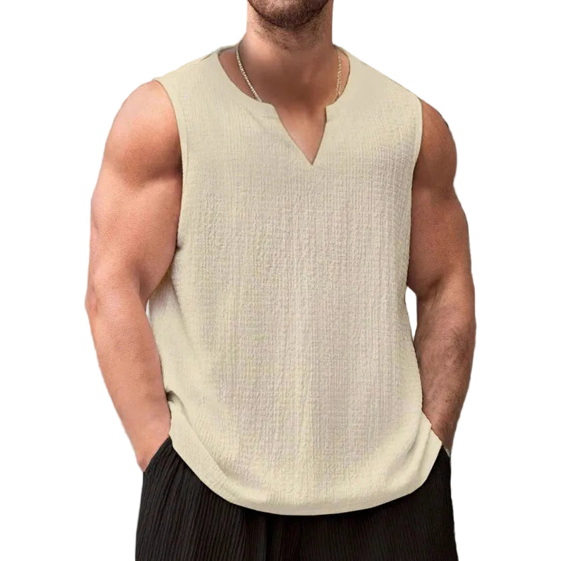 Men's Textured Notch Neck Tank Top - beige