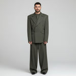 Olive Green Oversized Three-Piece Suit With Blazer, Waistcoat And Wide-Leg Pants