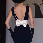 Black And White Contrast Bow Sleeveless Midi Dress