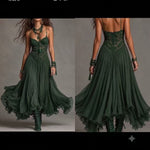 Lace-Detail Flowing Midi Dress - green