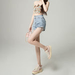 Spicy Double Button Straight Leg Denim Shorts