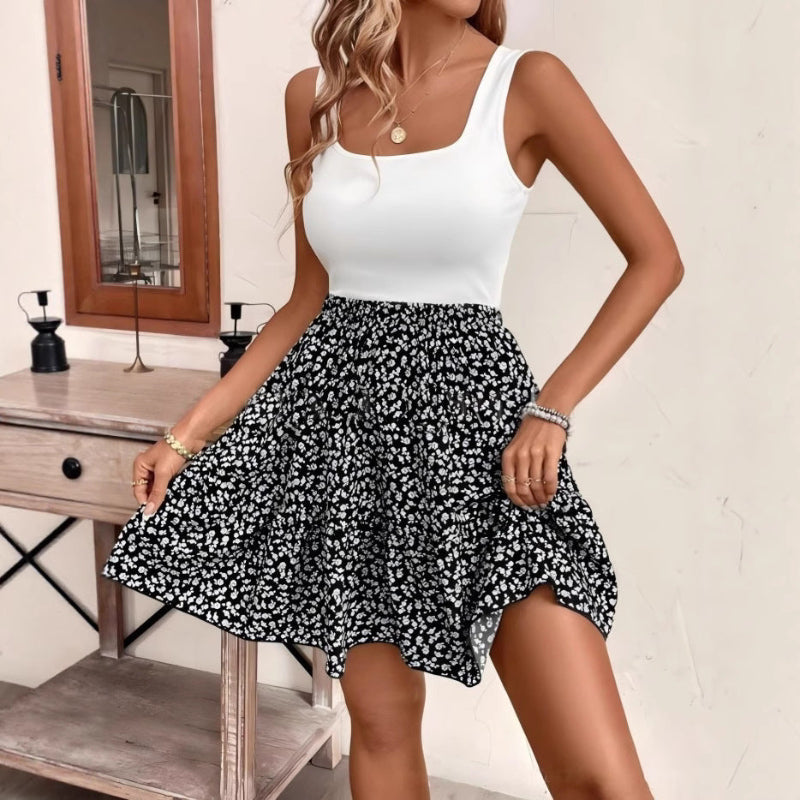 Floral-print A-line Dress - black
