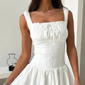 Decorative Button Square Neck Cami Dress - runwayfashionista.com
