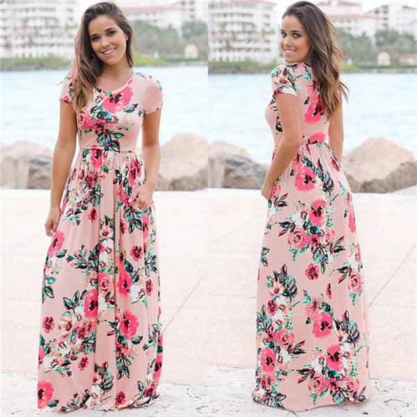 Floral Print Boho Evening Maxi Dress - runwayfashionista.com