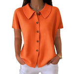 Turn-Down Casual Loose Fit Short Sleeve Shirt - orange