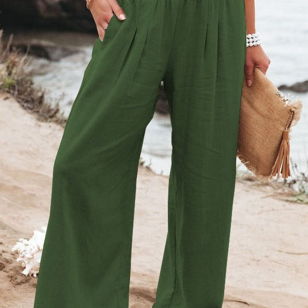 Elegant Wide-Leg Loose Cotton Linen Trousers