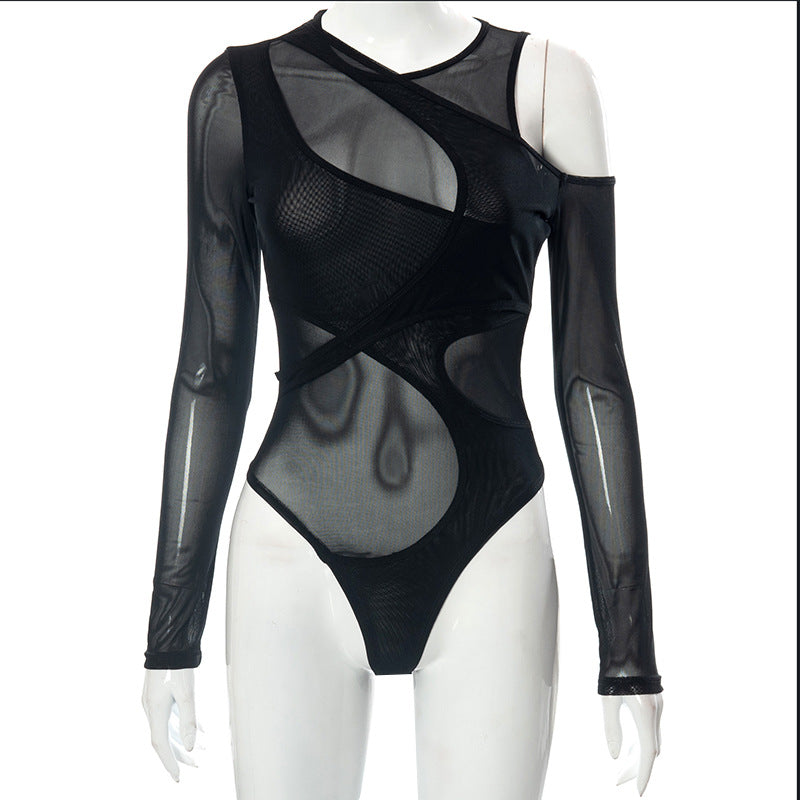 Mesh Perspective Tight Long Sleeve Bodysuit - runwayfashionista.com