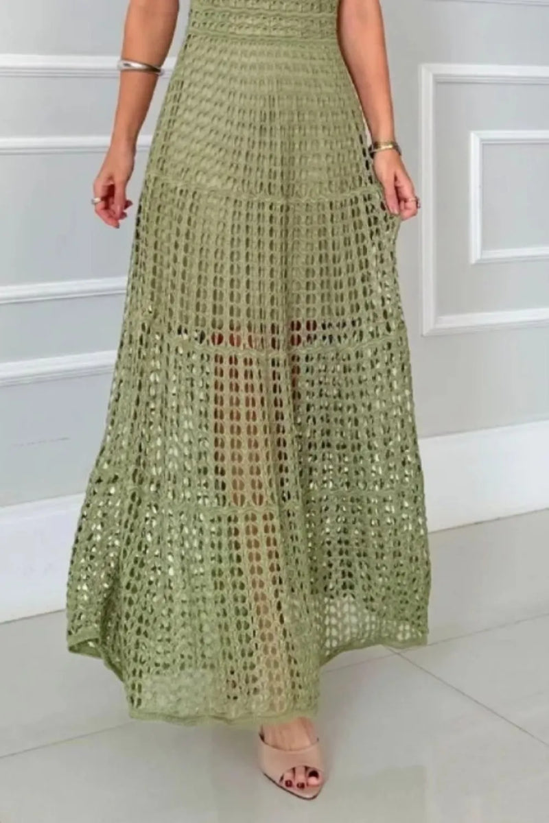 Hollowed-Out Sleeveless Maxi Dress