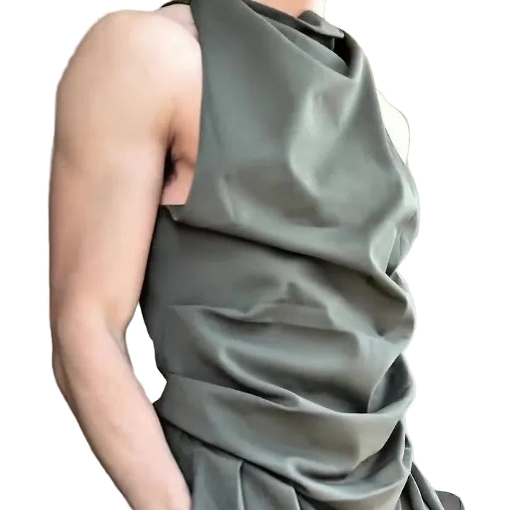 Olive Green Oversized Three-Piece Suit With Blazer, Waistcoat And Wide-Leg Pants