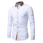 White, Black & Navy Slim-Fit Faux-Suede Contrast-Collar Button-Front Long-Sleeve Dress Shirt