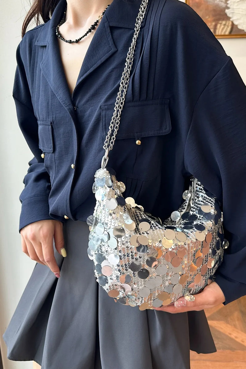 Sequin Chain Crossbody Bag - Adjustable & Stylish - rnwayfashionistacom